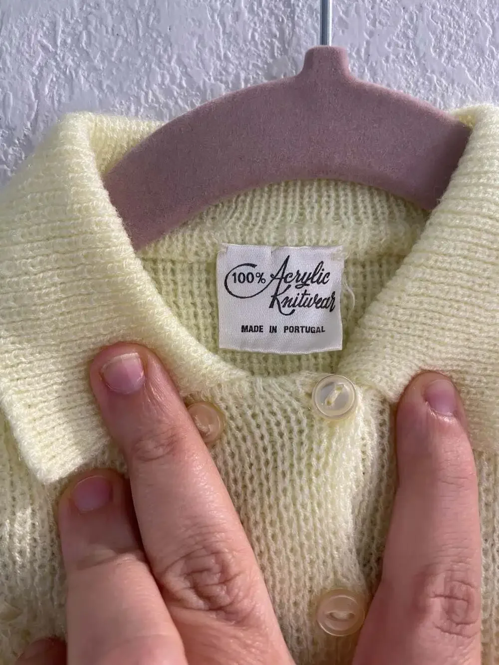Vintage Yellow Knit Baby Sweater and Footed Pants Set with Floral Embroidery